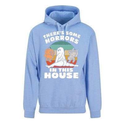 Theres Some Horrors In This House Funny Retro Halloween Boo Ghost Unisex Surf Hoodie