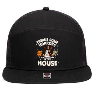 Theres Some Horrors In This House Ghost Halloween Funny 7 Panel Mesh Trucker Snapback Hat