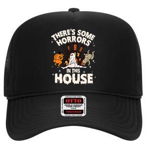 Theres Some Horrors In This House Ghost Halloween Funny High Crown Mesh Back Trucker Hat