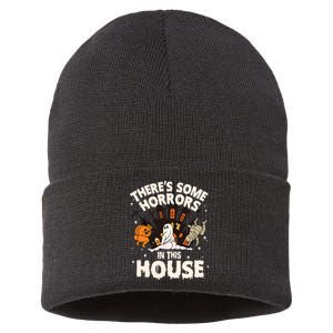 Theres Some Horrors In This House Ghost Halloween Funny Sustainable Knit Beanie