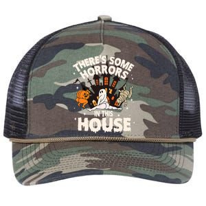 Theres Some Horrors In This House Ghost Halloween Funny Retro Rope Trucker Hat Cap