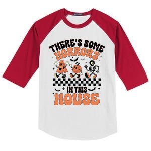 Theres Some Horrors In This House Ghost Pumpkin Halloween Kids Colorblock Raglan Jersey