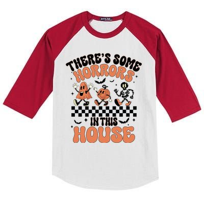 Theres Some Horrors In This House Ghost Pumpkin Halloween Kids Colorblock Raglan Jersey