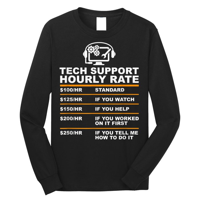 Tech Support Hourly Rate, Tech Computer Geek Gifts Long Sleeve Shirt