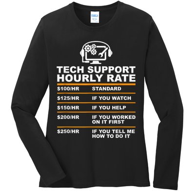 Tech Support Hourly Rate, Tech Computer Geek Gifts Ladies Long Sleeve Shirt