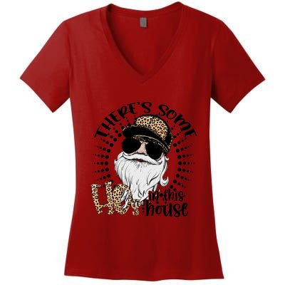 There's Some Hos In This House Funny Santa Claus Christmas Women's V-Neck T-Shirt