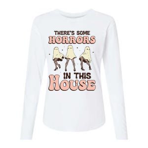 Theres Some Horrors In This House Ghost Pumpkin Halloween Womens Cotton Relaxed Long Sleeve T-Shirt