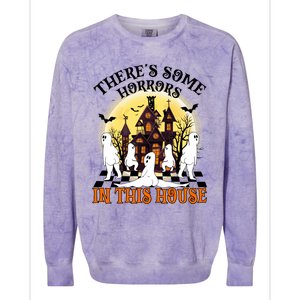 Theres Some Horrors In This House Pumpkin Ghost Halloween Gift Colorblast Crewneck Sweatshirt