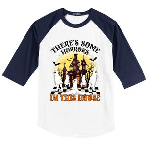 Theres Some Horrors In This House Pumpkin Ghost Halloween Gift Baseball Sleeve Shirt