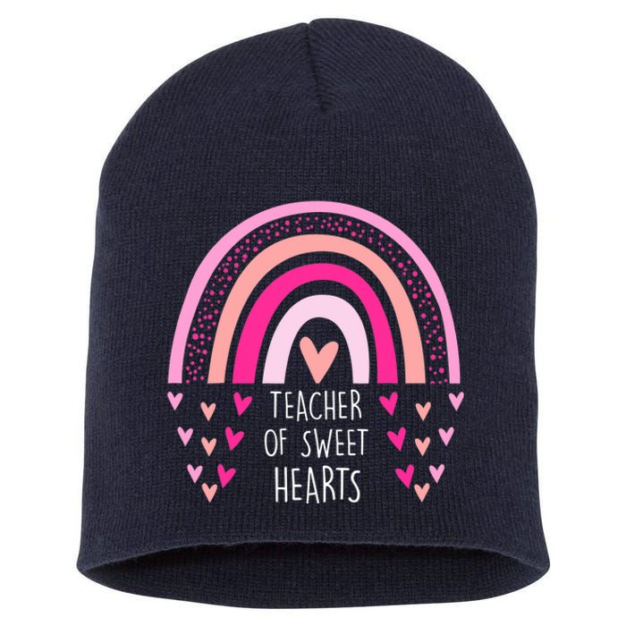 Teacher Sweet Hearts Rainbow PreK Teacher Valentines Day Short Acrylic Beanie