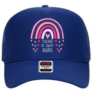 Teacher Sweet Hearts Rainbow PreK Teacher Valentines Day High Crown Mesh Back Trucker Hat