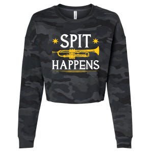 Trumpet Spit Happens Marching Band Jazz Music Cropped Pullover Crew