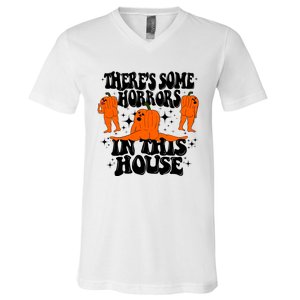 Theres Some Horrors In This House Pumpkin Ghost Halloween Great Gift V-Neck T-Shirt