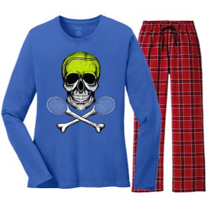 Tennis Skull Halloween Spooky Tennis Halloween Women's Long Sleeve Flannel Pajama Set 