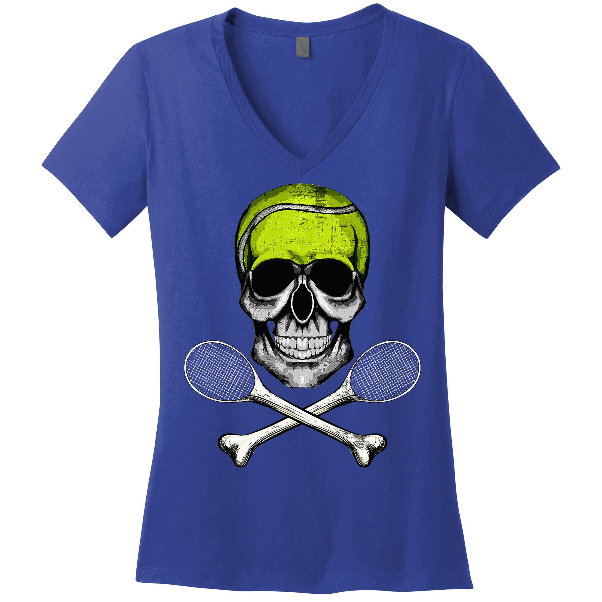 Tennis Skull Halloween Spooky Tennis Halloween Women's V-Neck T-Shirt