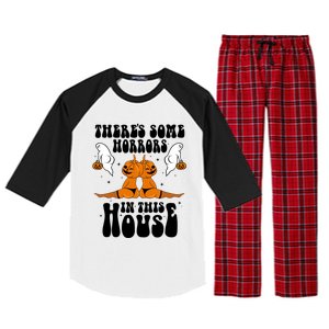 Theres Some Horrors In This House Pumpkin Halloween Funny Cool Gift Raglan Sleeve Pajama Set