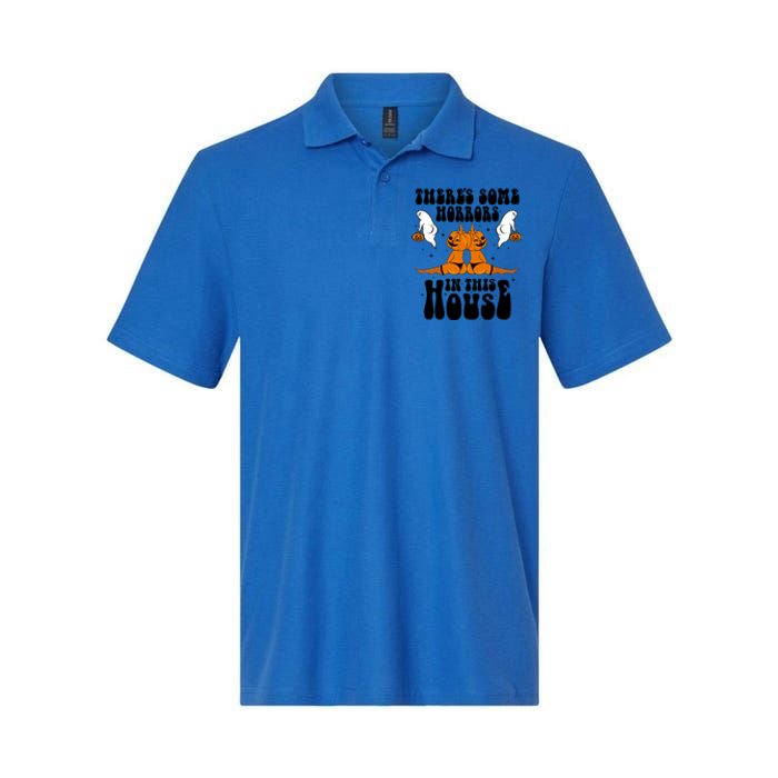 Theres Some Horrors In This House Pumpkin Halloween Funny Cool Gift Softstyle Adult Sport Polo