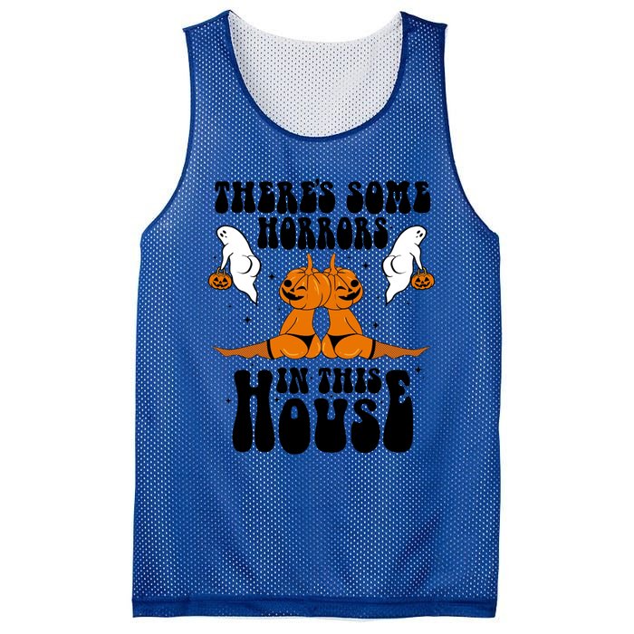 Theres Some Horrors In This House Pumpkin Halloween Funny Cool Gift Mesh Reversible Basketball Jersey Tank