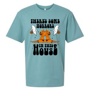 Theres Some Horrors In This House Pumpkin Halloween Funny Cool Gift Sueded Cloud Jersey T-Shirt