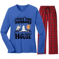 Theres Some Horrors In This House Spooky Season Halloween Gift Women's Long Sleeve Flannel Pajama Set 