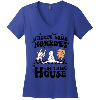 Theres Some Horrors In This House Spooky Season Halloween Gift Women's V-Neck T-Shirt