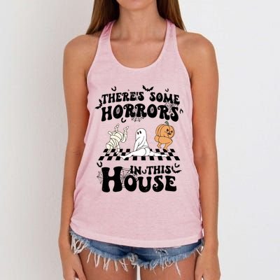 Theres Some Horrors In This House Spooky Season Halloween Gift Women's Knotted Racerback Tank