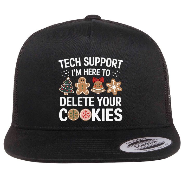 Tech Support Here To Delete Cookies Funny Christmas Xmas Flat Bill Trucker Hat