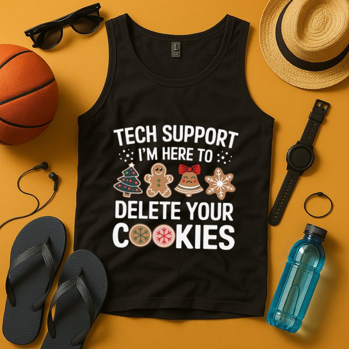 Tech Support Here To Delete Cookies Funny Christmas Xmas Tank Top