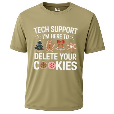 Tech Support Here To Delete Cookies Funny Christmas Xmas Cooling Performance Crew T-Shirt