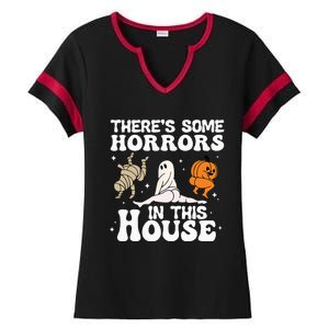 There's Some Horrors In This House Ghost Pumpkin Halloween Ladies Halftime Notch Neck Tee