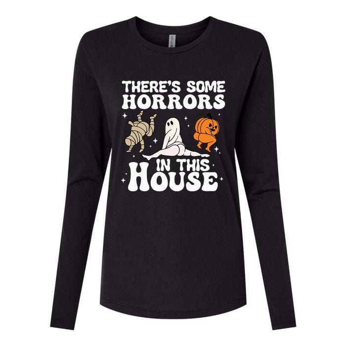 There's Some Horrors In This House Ghost Pumpkin Halloween Womens Cotton Relaxed Long Sleeve T-Shirt