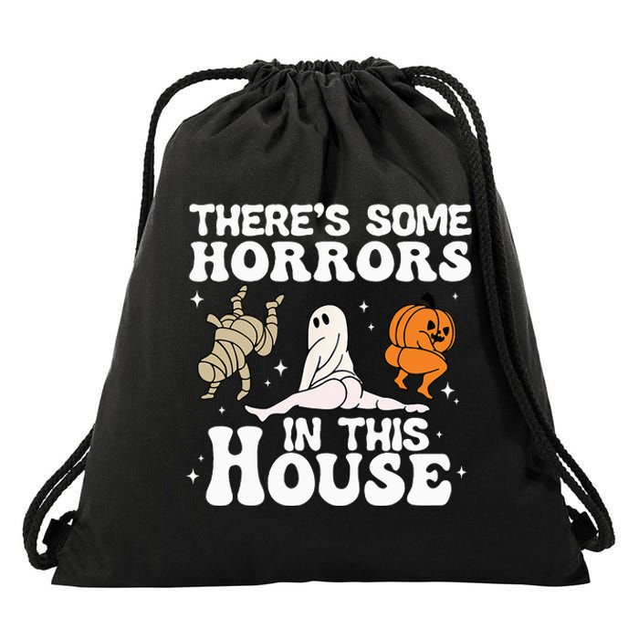 There's Some Horrors In This House Ghost Pumpkin Halloween Drawstring Bag