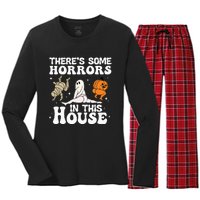 There's Some Horrors In This House Ghost Pumpkin Halloween Women's Long Sleeve Flannel Pajama Set 