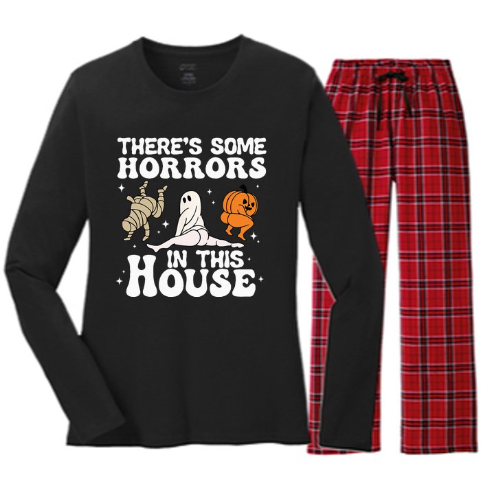 There's Some Horrors In This House Ghost Pumpkin Halloween Women's Long Sleeve Flannel Pajama Set 