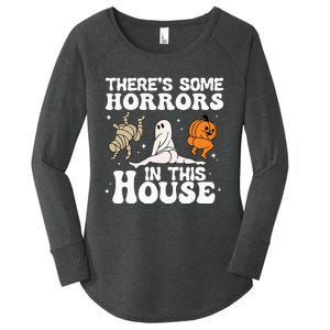 There's Some Horrors In This House Ghost Pumpkin Halloween Women's Perfect Tri Tunic Long Sleeve Shirt