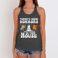 There's Some Horrors In This House Ghost Pumpkin Halloween Women's Knotted Racerback Tank