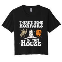 There's Some Horrors In This House Ghost Pumpkin Halloween Women's Crop Top Tee