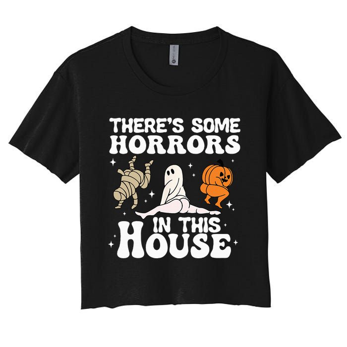 There's Some Horrors In This House Ghost Pumpkin Halloween Women's Crop Top Tee