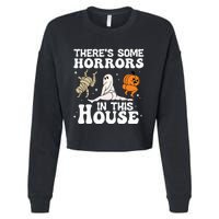 There's Some Horrors In This House Ghost Pumpkin Halloween Cropped Pullover Crew