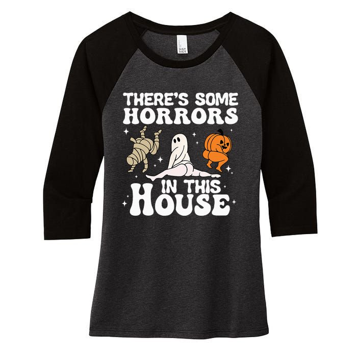 There's Some Horrors In This House Ghost Pumpkin Halloween Women's Tri-Blend 3/4-Sleeve Raglan Shirt