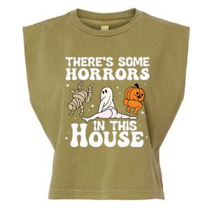 There's Some Horrors In This House Ghost Pumpkin Halloween Garment-Dyed Women's Muscle Tee