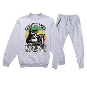 Tech Support Humor I Cat Tech Engineer I Computer It Guy Premium Crewneck Sweatsuit Set