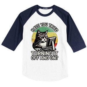 Tech Support Humor I Cat Tech Engineer I Computer It Guy Baseball Sleeve Shirt