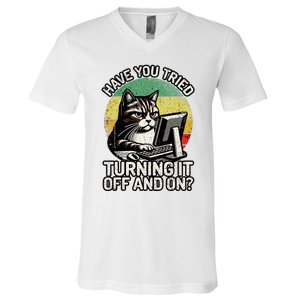 Tech Support Humor I Cat Tech Engineer I Computer It Guy V-Neck T-Shirt