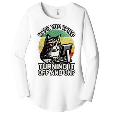 Tech Support Humor I Cat Tech Engineer I Computer It Guy Women's Perfect Tri Tunic Long Sleeve Shirt