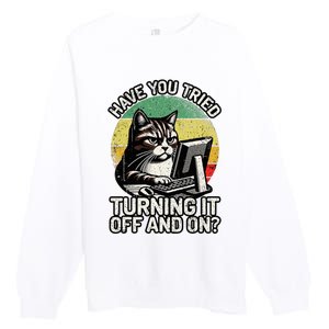 Tech Support Humor I Cat Tech Engineer I Computer It Guy Premium Crewneck Sweatshirt