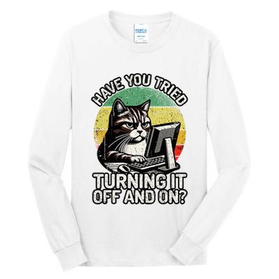 Tech Support Humor I Cat Tech Engineer I Computer It Guy Tall Long Sleeve T-Shirt