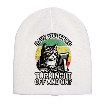 Tech Support Humor I Cat Tech Engineer I Computer It Guy Short Acrylic Beanie