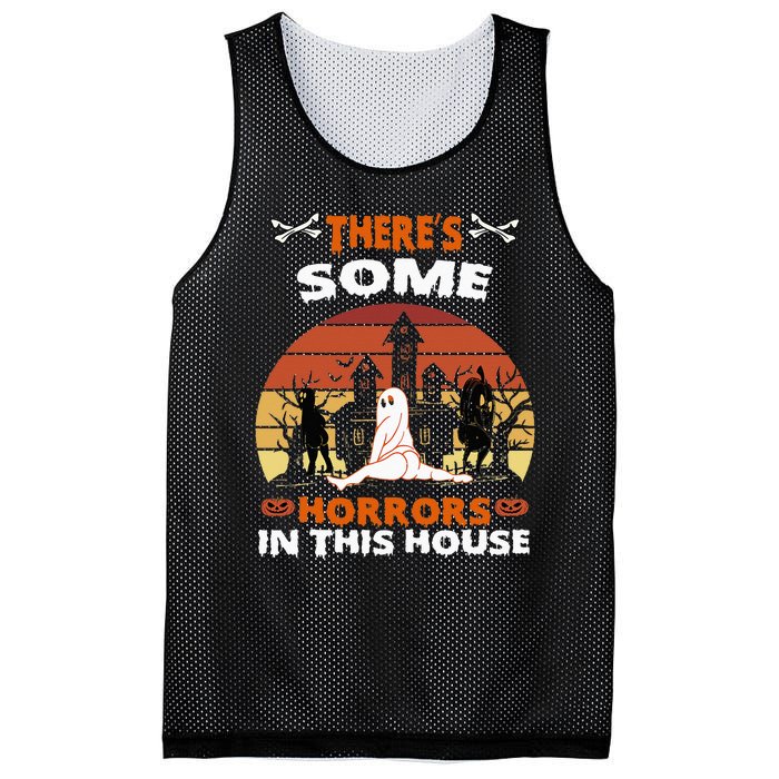 Theres Some Horrors In This House Funny Retro Halloween Mesh Reversible Basketball Jersey Tank