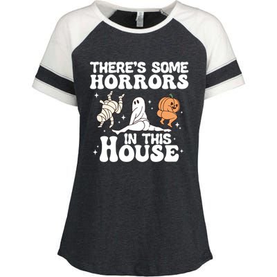 There’S Some Horrors In This House Funny Halloween Pumpkin Cute Gift Enza Ladies Jersey Colorblock Tee